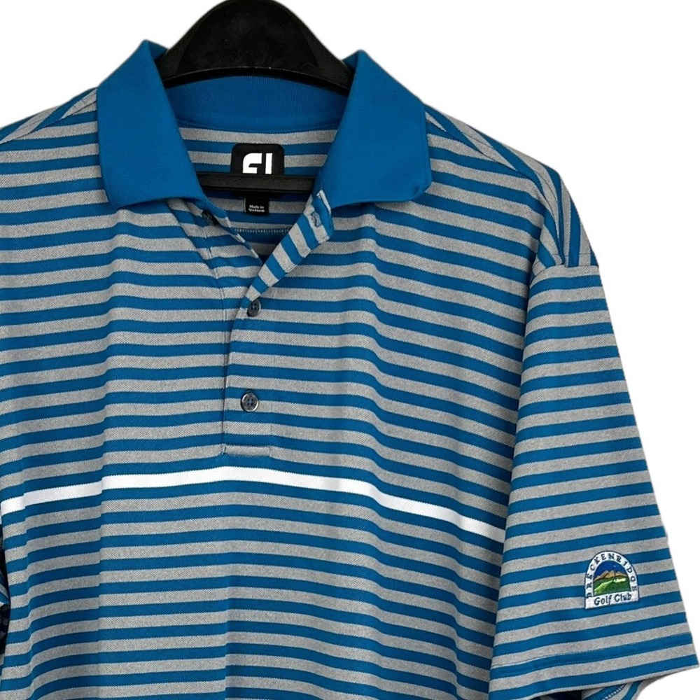 FootJoy Breckenridge Mens L Golf Polo Performance Wicking Stretch Striped‎ Blue